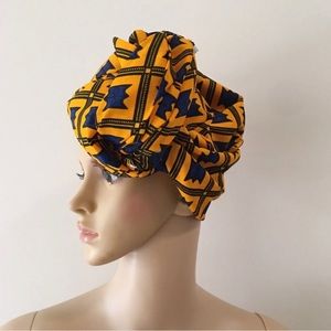 African Print Ankara Yellow and Blue Multicolor Headwrap